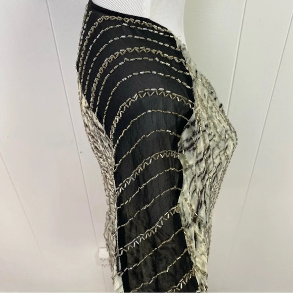 PARKER Animal Print Black Gray Beaded Long Sleeve SILK Sheer Top Women Sz Medium - Picture 16 of 16